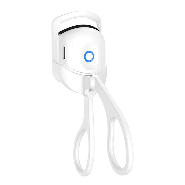 Long Lasting Thermal Eyelashes Curls portable electric heated eyelash curler design in white color.