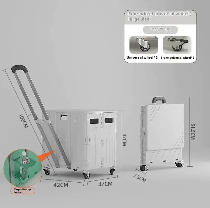Foldable shopping trolley with 4 round wheels