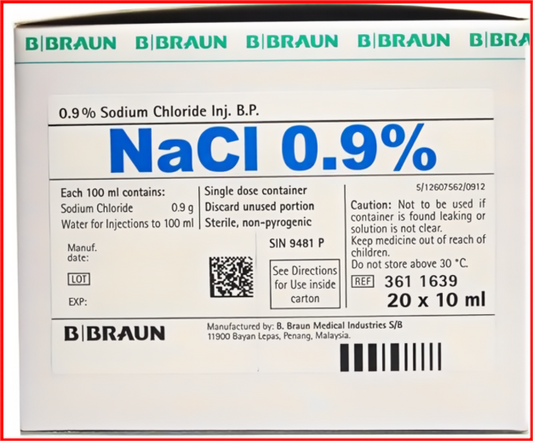 B Braun 0.9% Sodium Chloride Inj. BP 10 ml x 20 ampoules per box