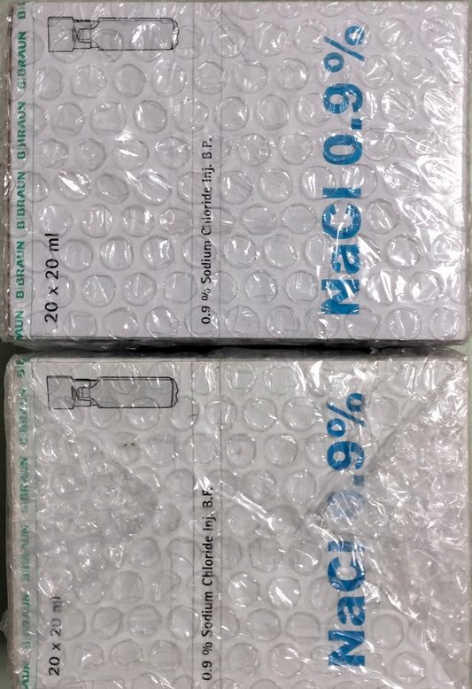 B Braun 0.9% Sodium Chloride Inj. BP 20 x 20ml ampoules per box (2 boxes bundle)